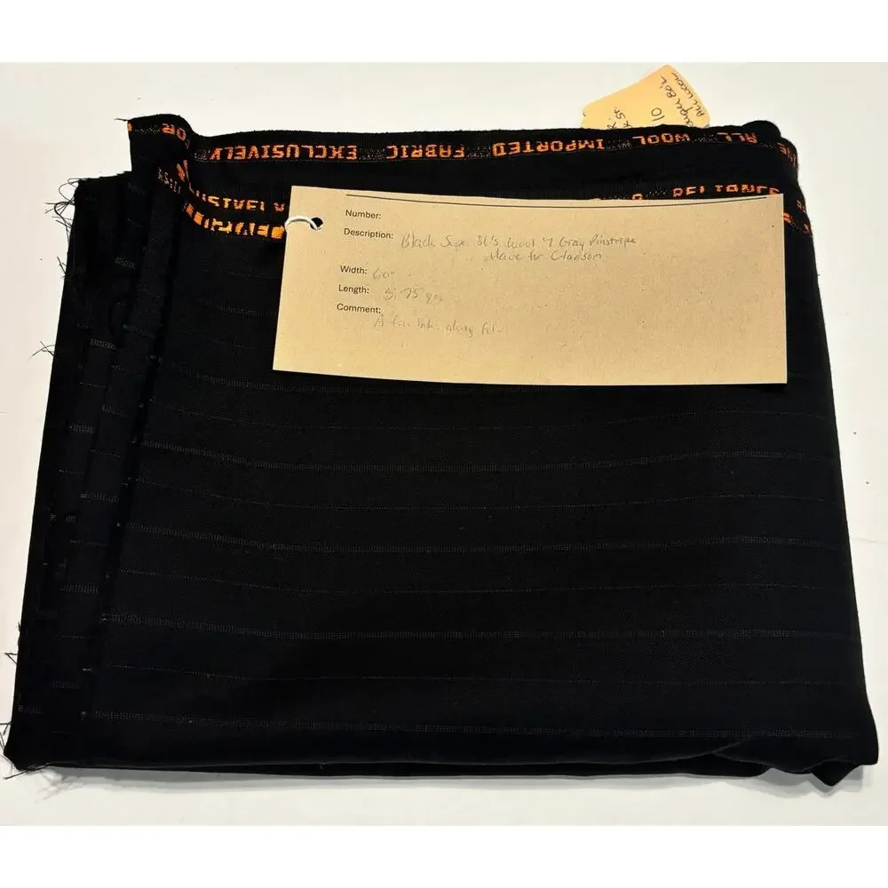 Super 80s Wool Black Gray Pinstripe Suiting Fabric 60” Wide 5.75 Yds